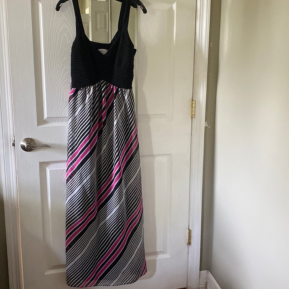 Black with pink white and black stripes